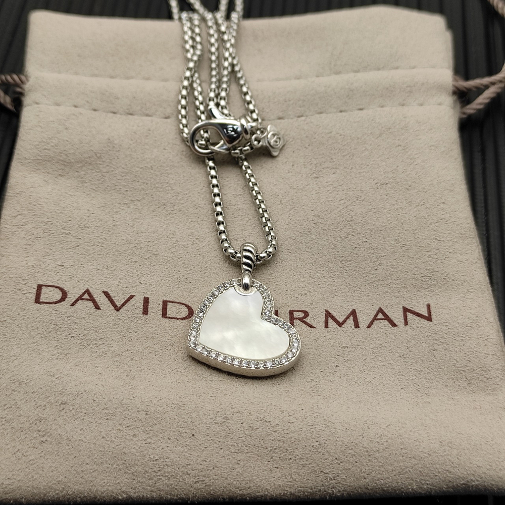 David Yurman Silver Heart Mother-of-Pearl Necklace